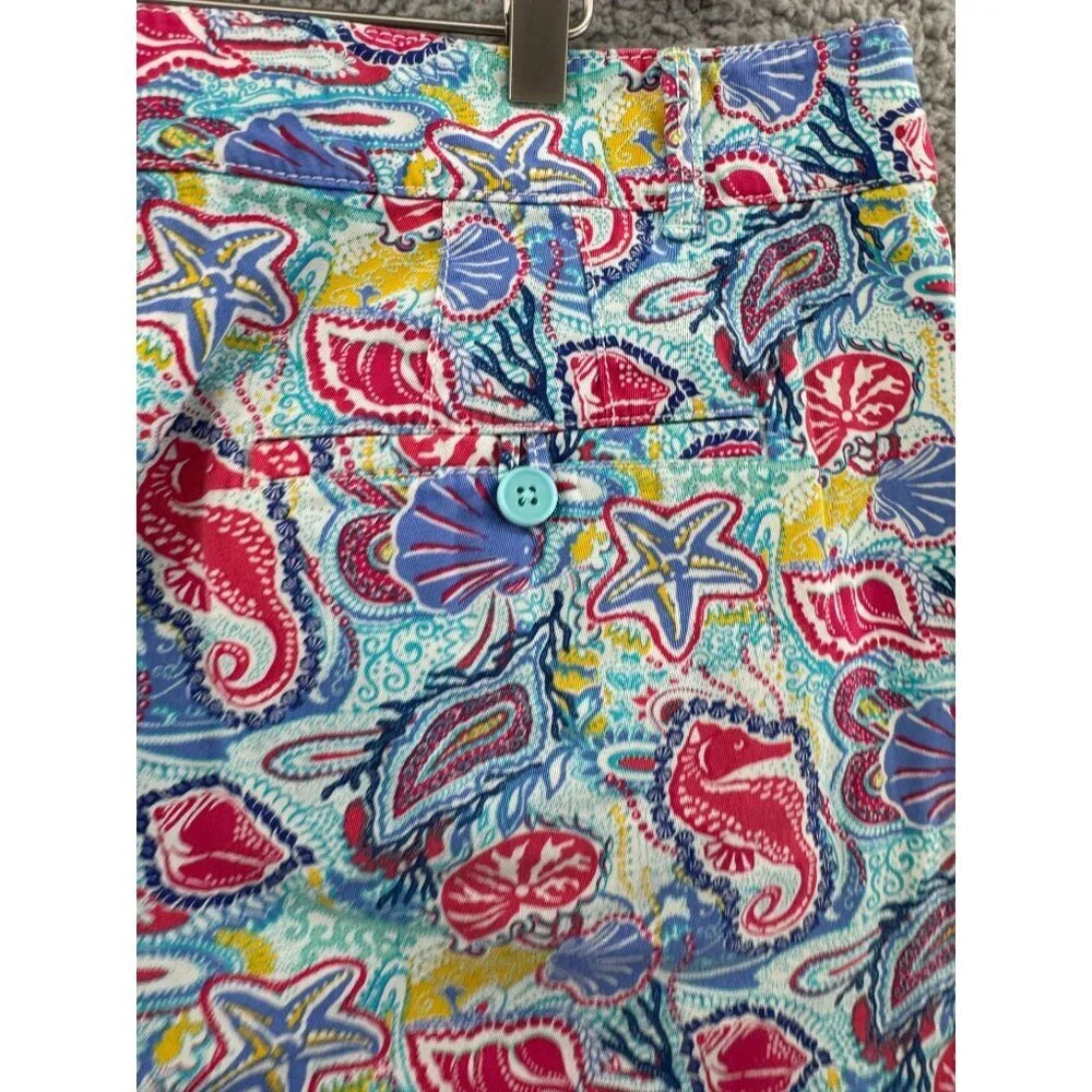 Talbots Weekend Shorts Coastal Shell Paisley Print Chino Flat Front Women Size16